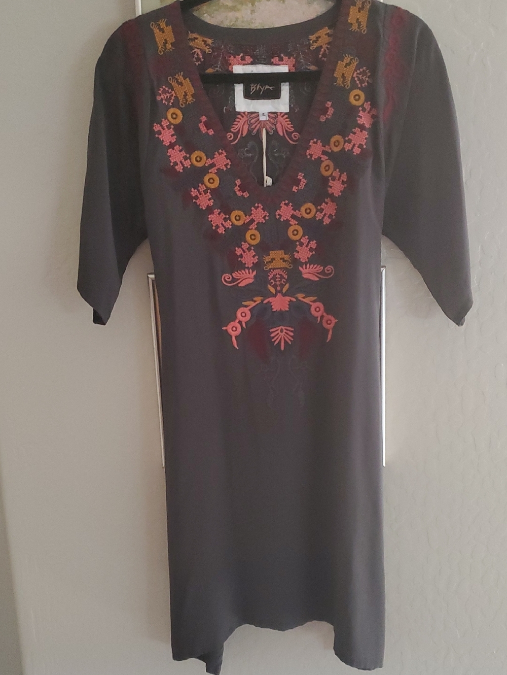 Biya by Johnny Was embroidered V-Neck Silk Tunic Dress NWT